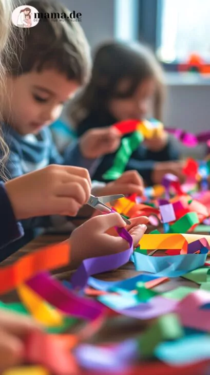 Girlanden aus buntem Papier für Fasching basteln