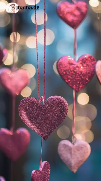 Herzgirlanden in Rot und Gold für Valentinstagsdekoration